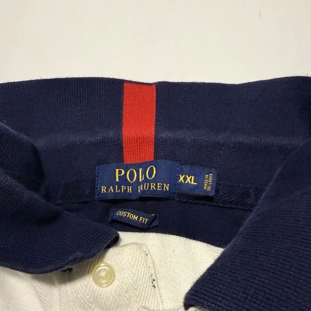 Polo Ralph Lauren Big Pony USA Flag Rugby Shirt Men’s XXL Custom Fit Blue White